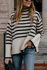 Heididress Striped Tuetleneck Side Split Pullover Sweater