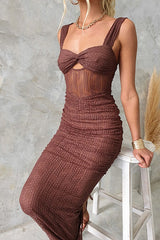 Heididress Twist Knot Cut Out Ruched Bodycon Maxi Cami Dress