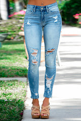 Heididress Distressed Raw Hem Ripped Skinny Jeans