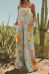 Floral Print Wide Leg Loose Overalls