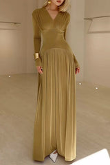 Heididress V Neck Long Sleeves Waisted Velvet Maxi Dress