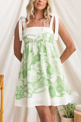 Heididress Bow Shoulder Sleeveless High Waist Floral Print Mini Dress