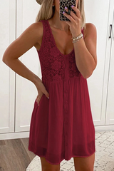 Heididress Lace Floral Buttons Swing Tank Dress