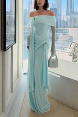 Heididress Off Shoulder Long Sleeves Knot Waist Draped Maxi Dress