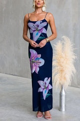 Adjustable Strap Floral Print Bodycon Maxi Dress