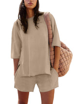 Women's Casual Matching Set with Slit Top and Shorts