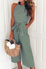 Heididress Crewneck Sleeveless Striped Bow-Knot Wide Leg Jumpsuit