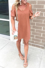 Heididress V Neck Cold Shoulder Solid T Shirt Dress