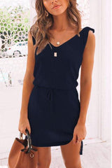 Heididress V Neck Butterfly On Shoulder Drawstring Waist Dress
