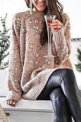 Heididress Crewneck Side Split Sequin Glitter Sweater