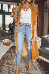 Heididress Stylish Lapel Open Front Long Sleeve Velvet Coat