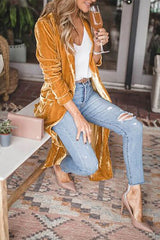 Heididress Stylish Lapel Open Front Long Sleeve Velvet Coat