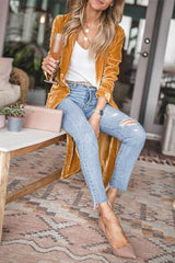 Heididress Solid Lapel Open Front Long Velvet Coat