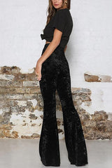 Heididress Elastic Waist Bell Bottoms Velvet Pants