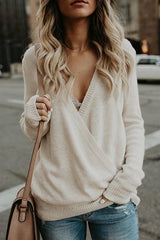 Heididress Wrap V Neck Long Sleeve Casual Knitting Sweater