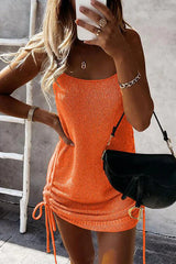 Heididress High Waist Side Drawstring Solid Dress