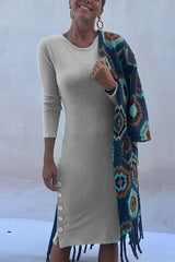 Heididress Crewneck Long Sleeve Buttons T-shirt Dress