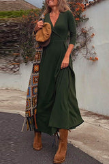 Heididress Wrap V Neck Long Sleeve Waisted Swing Dress