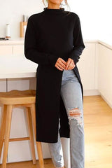 Heididress Solid Turtleneck Long Sleeve High Split Dresses