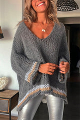 V Neck Long Sleeve Hollow Out Cozy Sweater