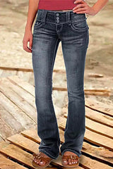 Heididress Button Down Bell Bottom Jeans with Pockets
