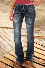 Heididress Button Down Distressed Ripped Jeans with Pockets