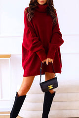 Heididress Solid Turtleneck Long Sleeve Sweater Dress