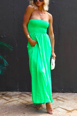Heididress Strapless Smocked Pocketed Wide Leg Jumpsuit