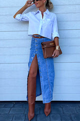 Heididress High Rise Button Down Slit Denim Skirt