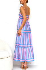 Heididress Spaghetti Strap Ruffle Tiered Color Block Striped Maxi Dress