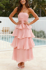 Heididress Strapless Empire Waist Ruffle Layered Maxi Dress