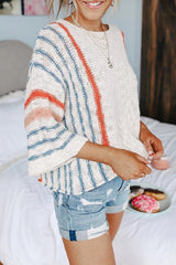 Heididress 3/4 Sleeve Crewneck Striped Sweater