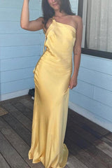 Heididress One Shoulder Open Back Tie Knot Satin Maxi Dress