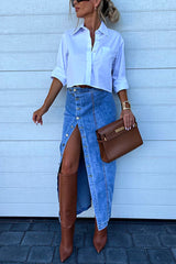 Heididress High Rise Button Down Slit Denim Skirt