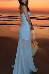 Heididress Strapless Mesh Splice Bodycon Maxi Dress