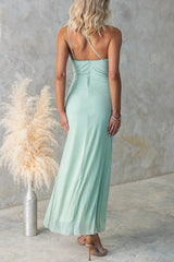 Heididress One Shoulder Slit Ruffle Mesh Maxi Dress