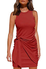 Heididress Crewneck Knot Front Ruched Sleeveless Dress
