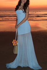 Heididress Strapless Mesh Splice Bodycon Maxi Dress