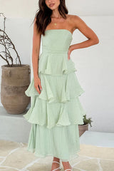 Heididress Strapless Empire Waist Ruffle Layered Maxi Dress