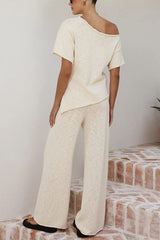 Elastic Waist Wide Leg Knit Pants