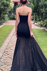 Heididress Strapless Mesh Splice Bodycon Maxi Dress
