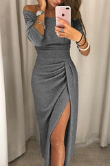 Heididress Off Shoulder High Split Ruched Party Maxi Dress