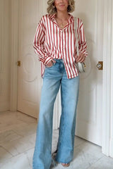 Heididress Long Sleeves Button Down Striped Blouse Shirt