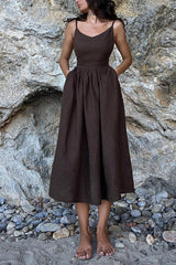 Heididress Tie Shoulder Backless Waisted Swing Maxi Cami Dress