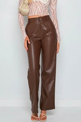 Faux Leather Straight Leg Trousers with Pockets