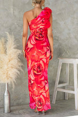 Heididress Ruffle One Shoulder Floral Print Bodycon Maxi Dress