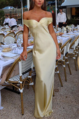 Heididress Off Shoulder Backless Cut Out Satin Maxi Dress