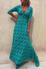Heididress Scoop Neck 3/4 Sleeve Maxi Floral Dress