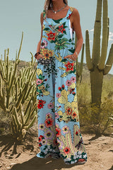 Floral Print Wide Leg Loose Overalls