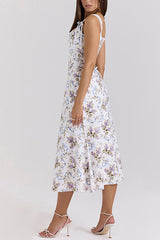 Heididress Bow Shoulder Back Lace-up Floral Print Midi Cami Dress
